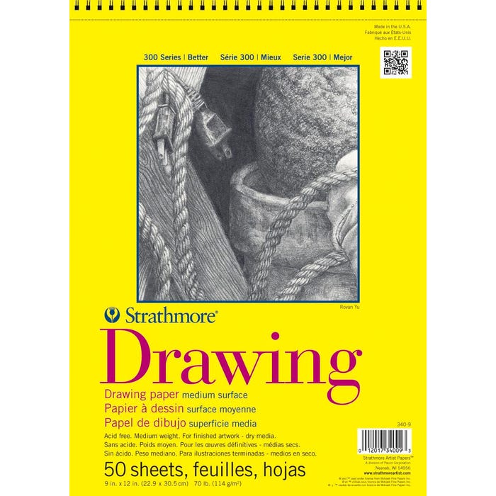Strathmore 300 Series Drawing Pad, 9 x 12 Inches, 70 lb, 50 Sheets