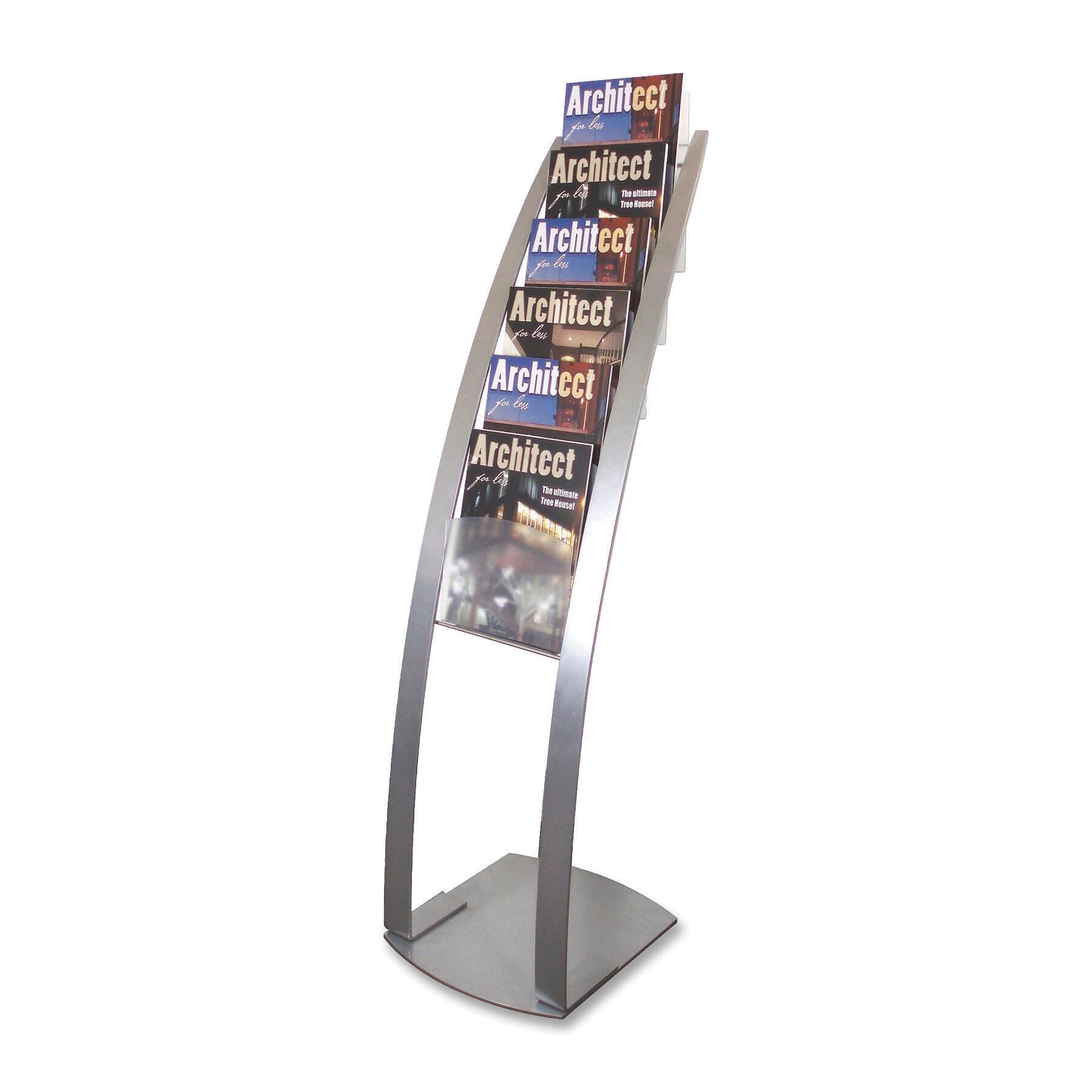 Deflecto Contemporary Literature Floor Stand with 6-Compartments, 13 x 16-1/2 x 49 Inches, Silver 1383199