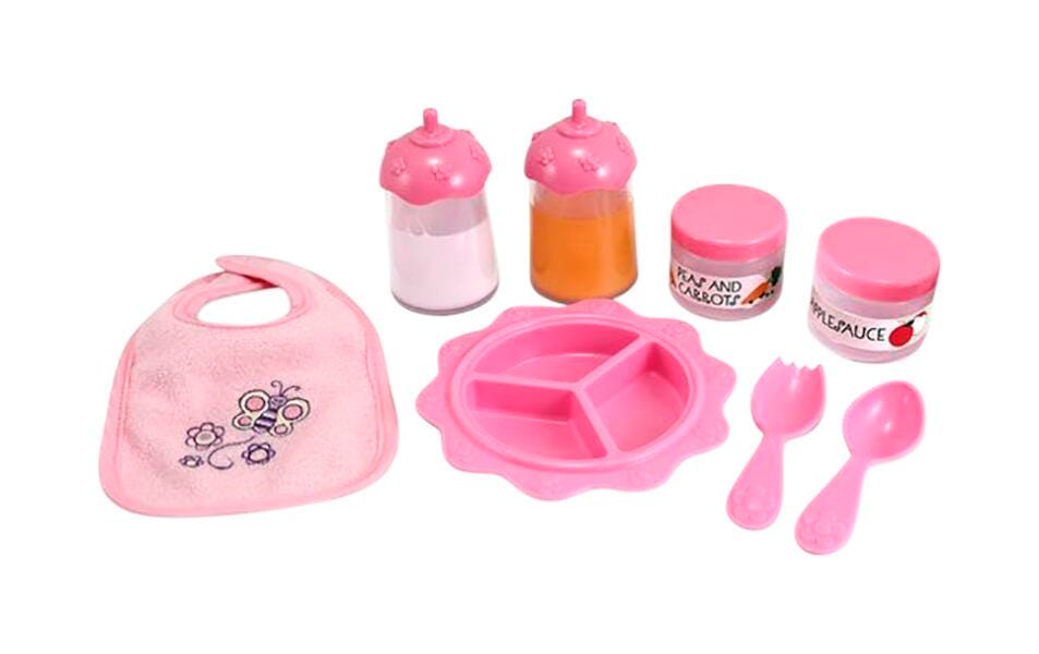Melissa & Doug Time to Eat Feeding Set, Baby Food and Bottles, Pink, 8 Pieces 2012970