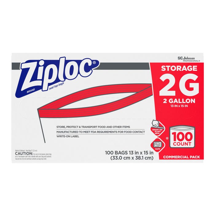 Ziploc 2-Gallon Storage Bags -- Double Zipper Bags, 2 Gal, 100/CT, Clear