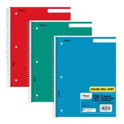 Mead 3 Subject Wirebound College Ruled Notebook, 120 Sheets, 8-1/2 x 11 Inches, Colors May Vary