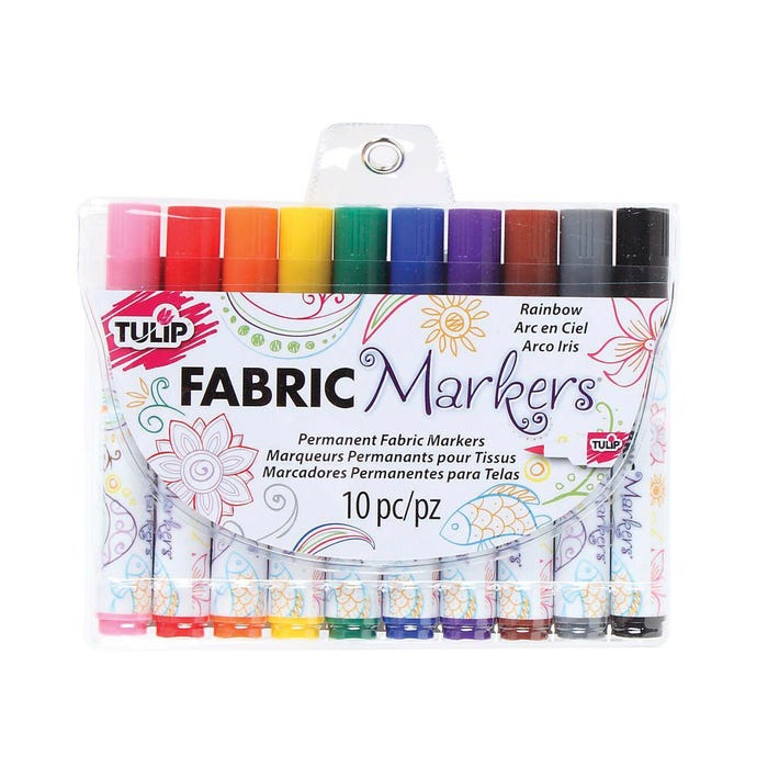 Tulip Permanent Fabric Brush Tip Markers, Rainbow, Set of 10