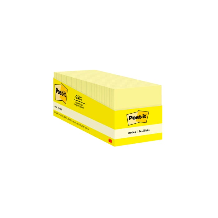 Post-it Original Notes Cabinet Pack, 3 x 3 Inches, Canary Yellow, Pad of 100 Sheets, Pack of 24