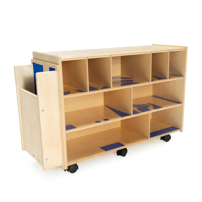 Childcraft Mobile Block Cabinet with Adhesive Labels, Wooden, 40-1/8 x 13 x 25-3/8 Inches