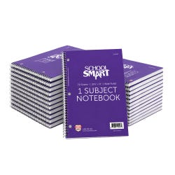 School Smart Wide Ruled Spiral Notebook, 10-1/2 x 8 Inches, 1 Subject, Purple, Pack of 24