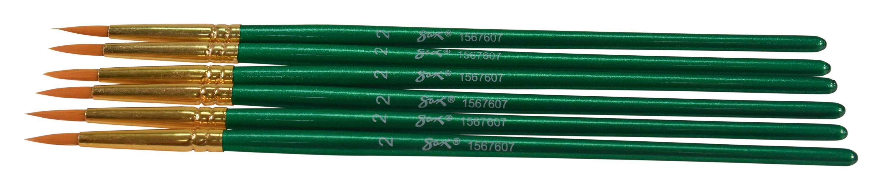 Sax Optimum Golden Synthetic Taklon Paint Brushes Short, Round, Size 2, Set of 6 1567607