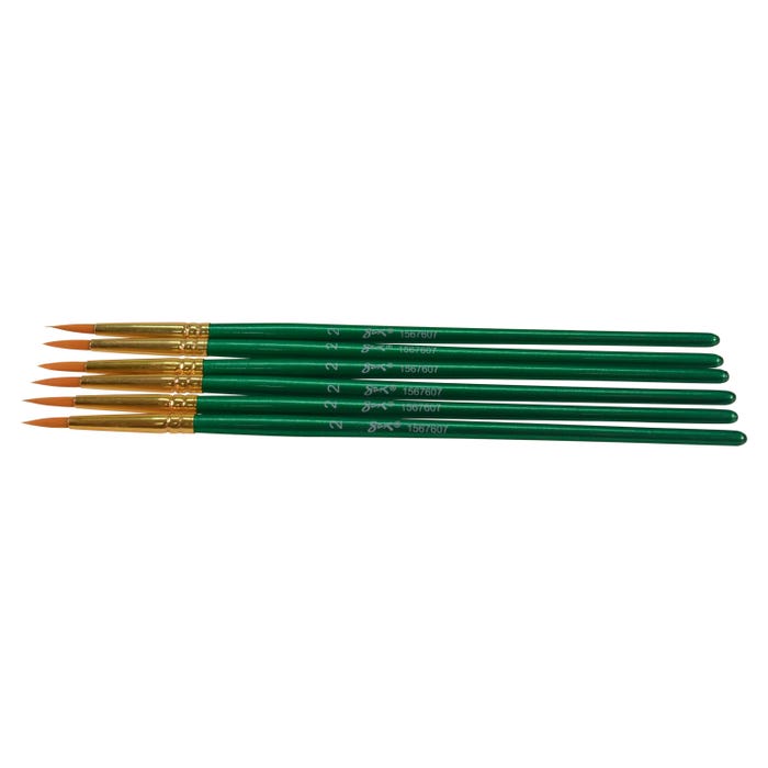 Sax Optimum Golden Synthetic Taklon Paint Brushes, Round Type, Short Handle, Size 2, Set of 6