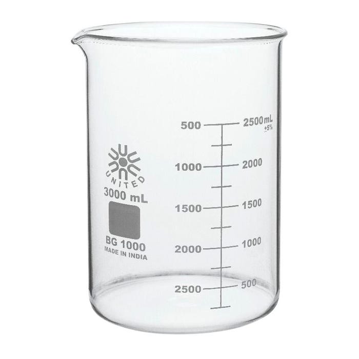 United Scientific Low Form Beaker, Borosilicate Glass, 3000 Milliliters