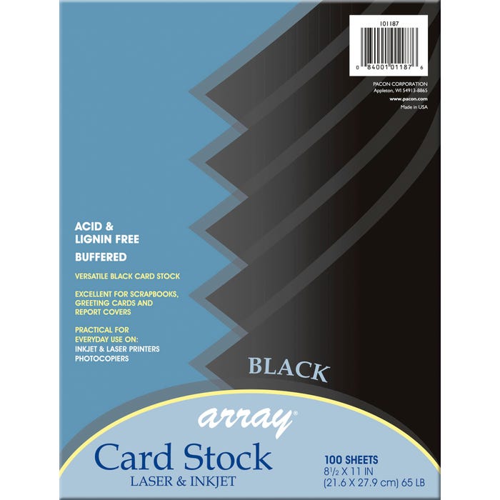 Array Card Stock Paper, 8-1/2 x 11 Inches, Black, Pack of 100