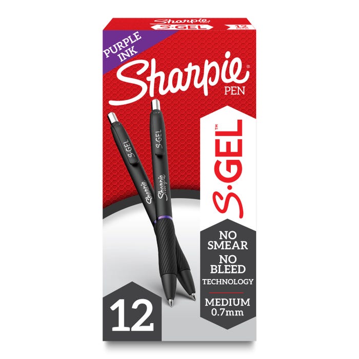 Sharpie S-Gel Pens, Medium Point, 0.7 mm, Purple Ink, Pack of 12