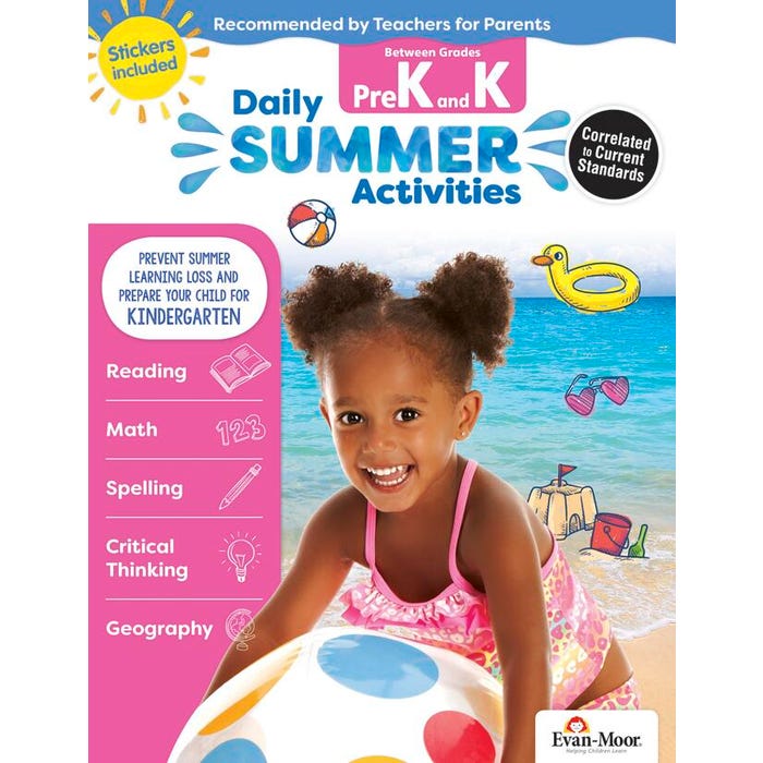 Evan-Moor Daily Summer Activities Workbook, 144 Pages, Grades PreK to K