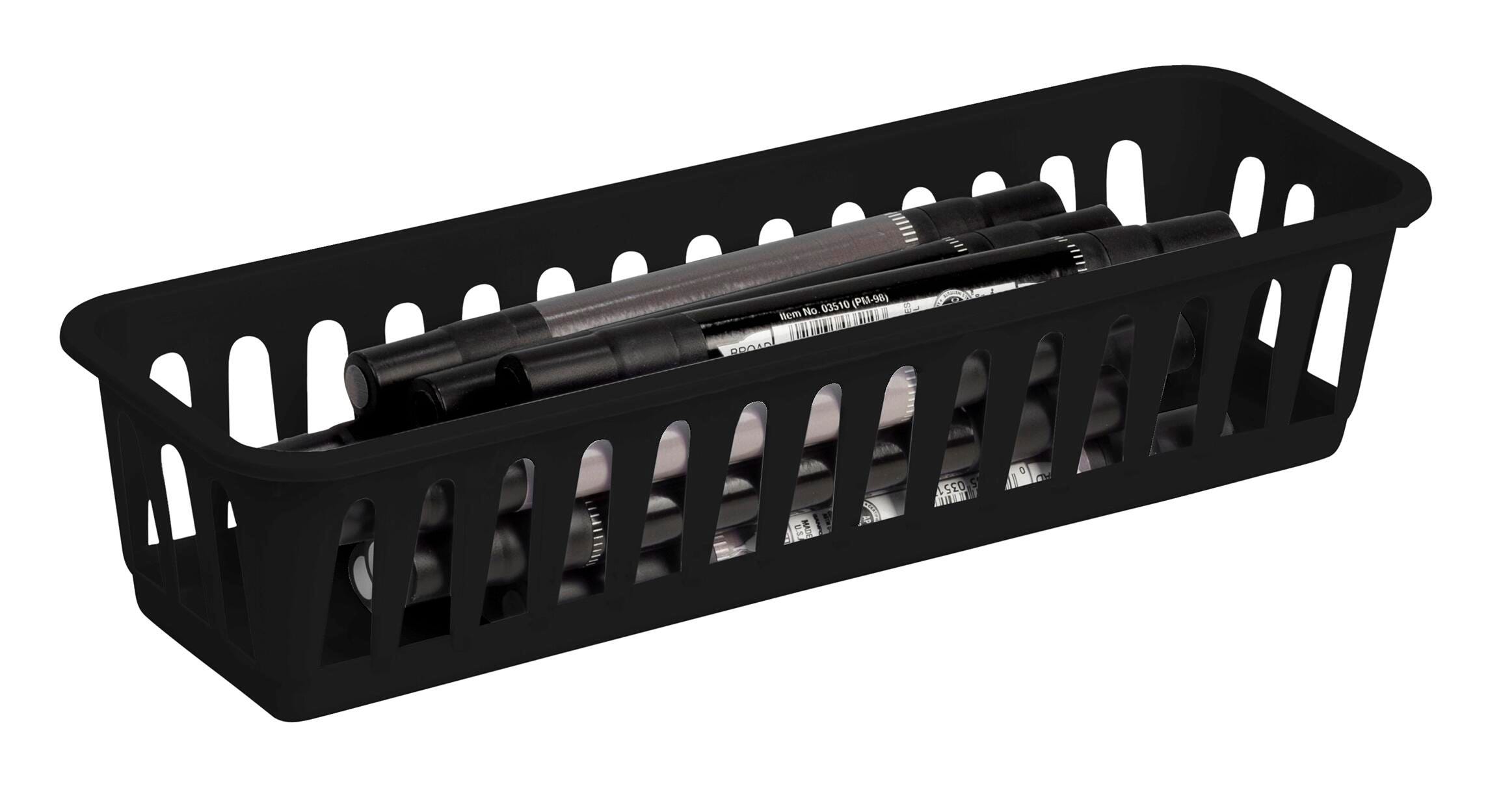 Storex Supply Basket, 13 x 4-4/5 x 2-1/3 Inches, Black, Pack of 12 2133409