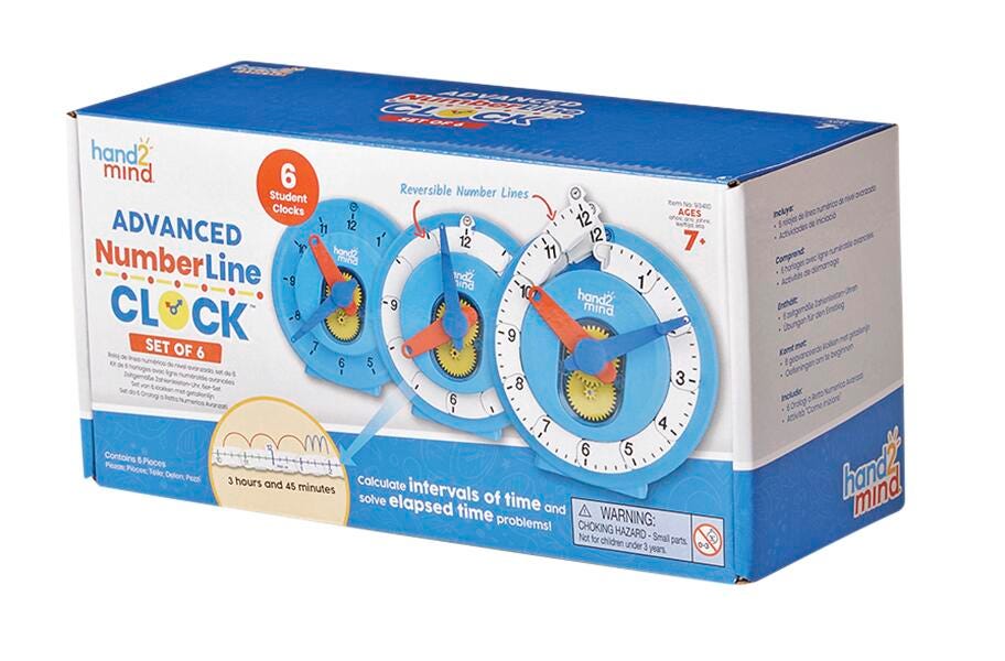 Hand2Mind Clock Numberline Advanced, Grades 3 to 8, Set of 6, Item Number 2098305