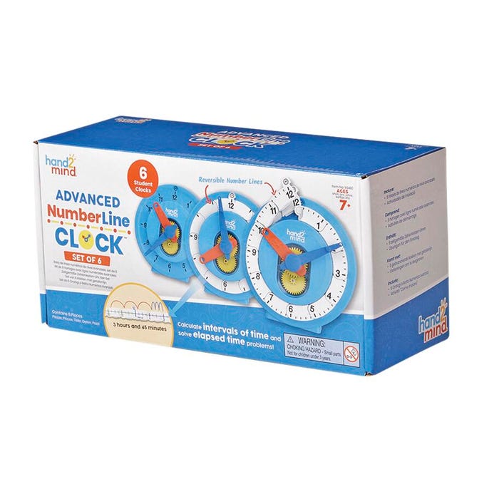 Hand2Mind Advanced Numberline Clock, Set of 6, Grades 2 to 8