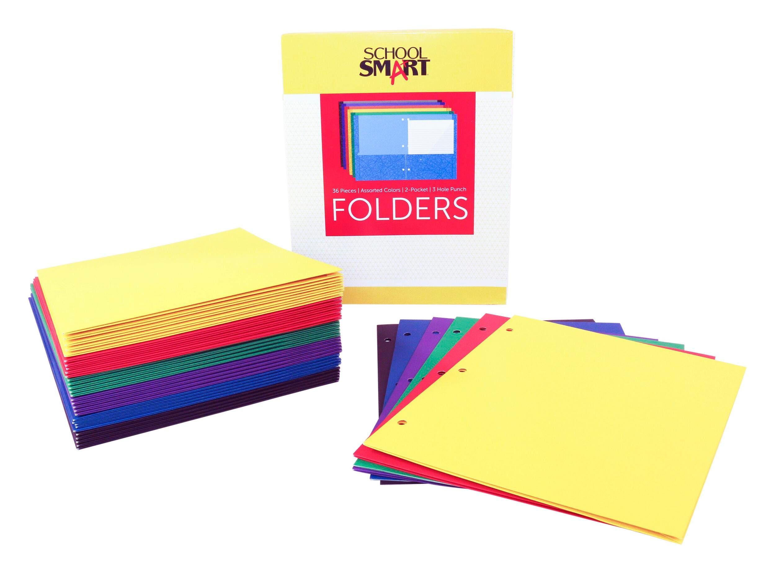 School Smart 2-Pocket Folders, Letter Size, 3 Hole Punched, Assorted Colors, Pack of 36 2136678