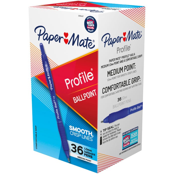 Paper Mate Profile Retractable Ballpoint Pens, Medium Point, 1.0 mm, Blue, Pack of 36