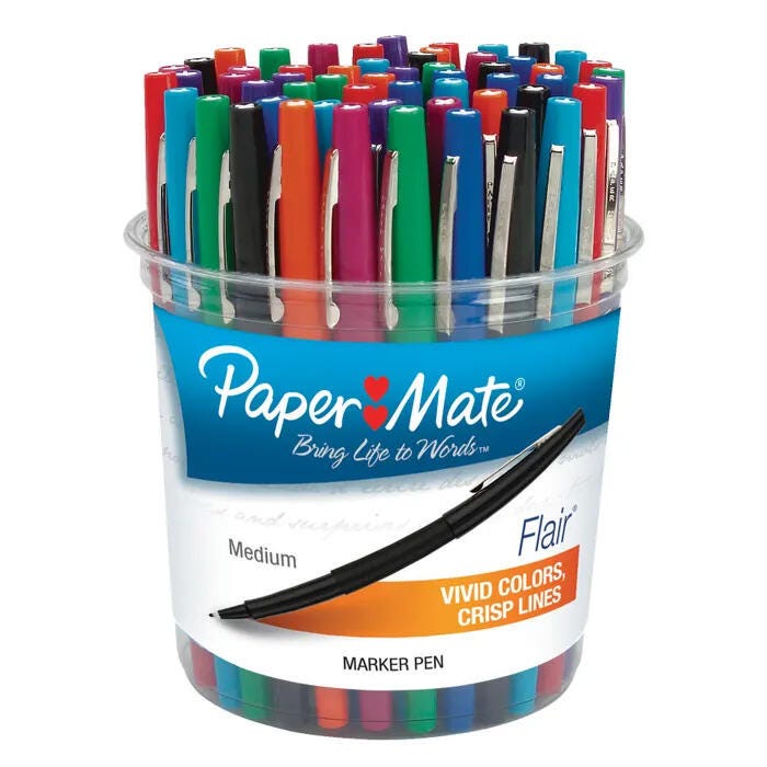 Paper Mate Flair Felt Tip Pens, Medium Point, 0.7 mm, Assorted Colors, Pack of 48