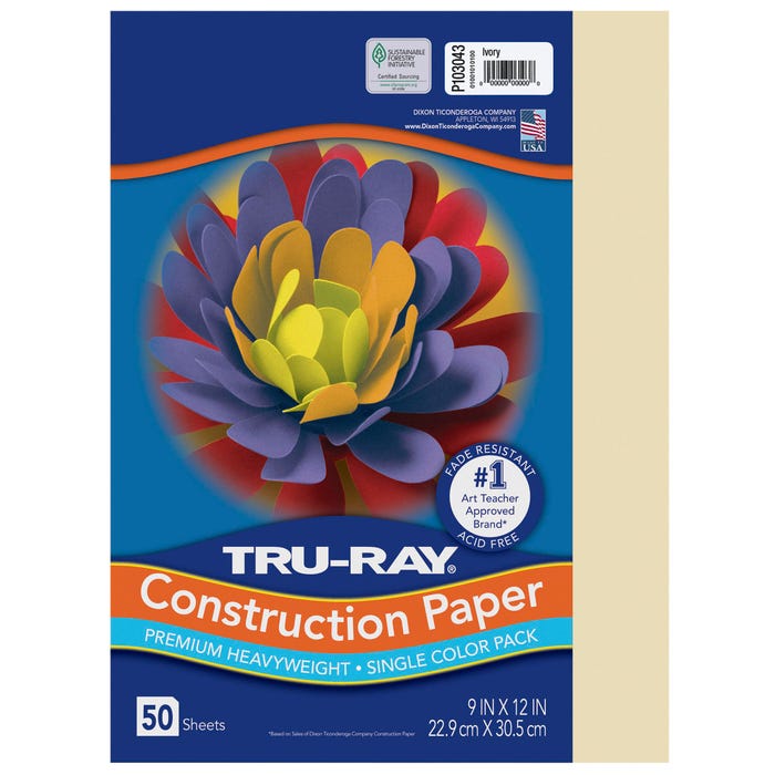 Tru-Ray Construction Paper, Ivory, 9 x 12 Inches, 50 Sheets