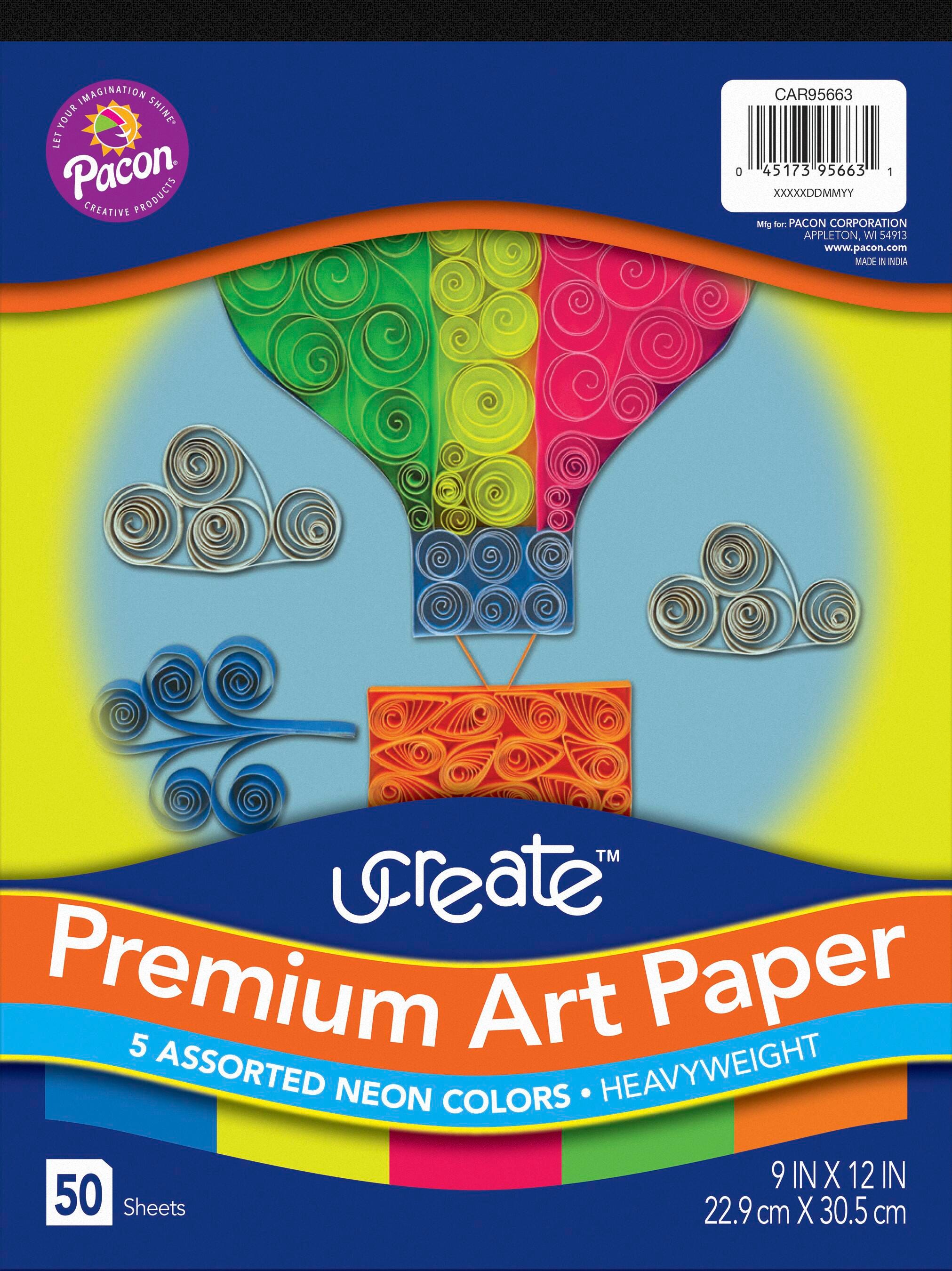 UCreate Premium Neon Art Paper Pad, 5 Assorted Colors, 9 x 12 Inches, 50 Sheets, Item Number 2088686