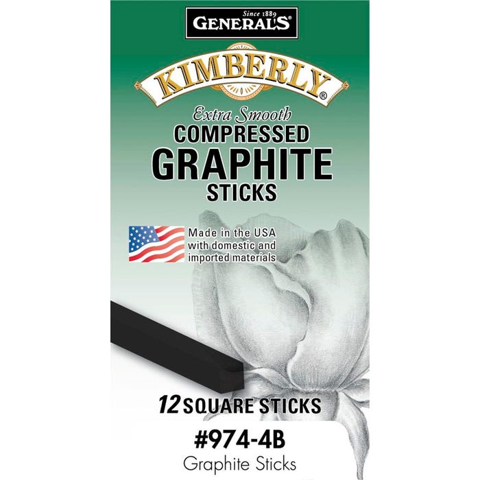 General's Kimberly Compressed Graphite Sticks, 4B Hardness, Black, Pack of 12