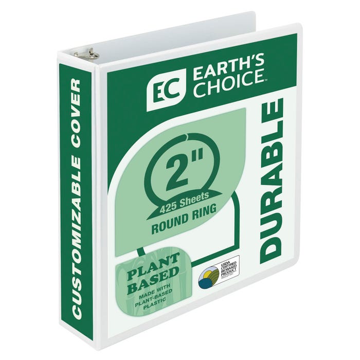 Samsill Earth's Choice Eco-Friendly View Binder, 3 Inch Round Ring, White