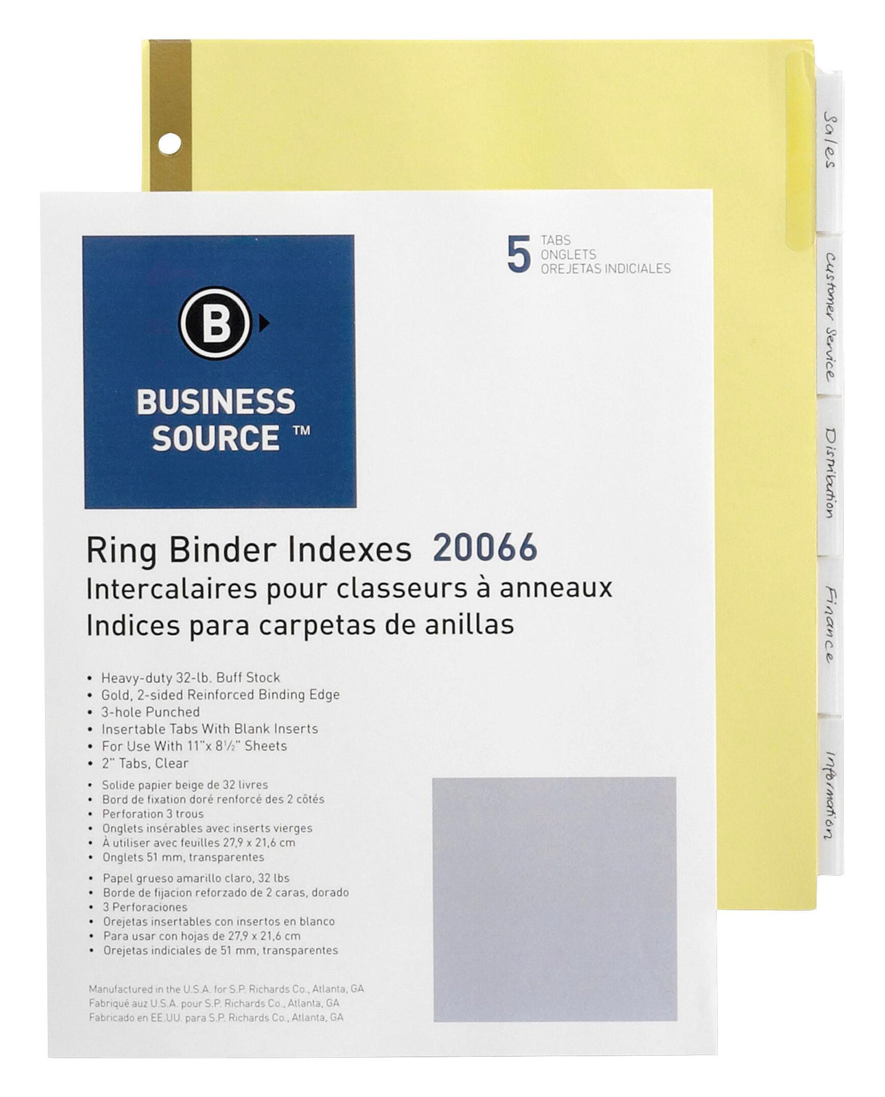 Business Source Insertable Tab Indexes, 5 Tab, Buff Paper, Clear Tabs 1600095