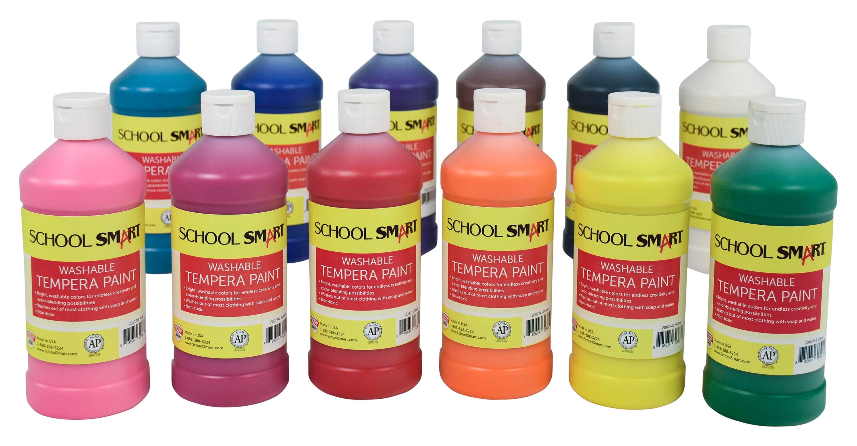 School Smart Washable Tempera Paints, Assorted Colors, Pint Set of 12 2002801