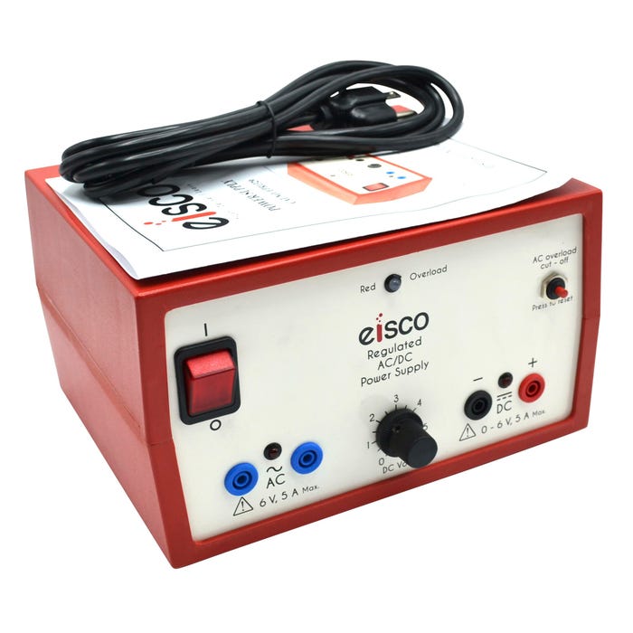 Eisco Labs Dual Output Power Supply, 6 Volts AC, 0 to 6 Variable DC