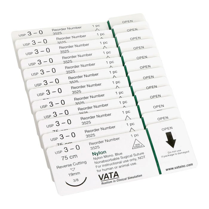 VATA, Inc. Nylon Sutures, USP 3-0, Pack of 12