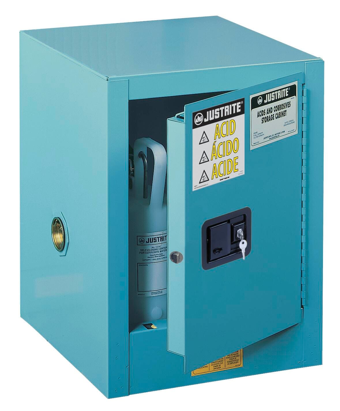 Justrite Sure-Grip EX Countertop Corrosive Storage Cabinet, 17 x 17 x 22 Inches, 4 Gallon, Blue 528441