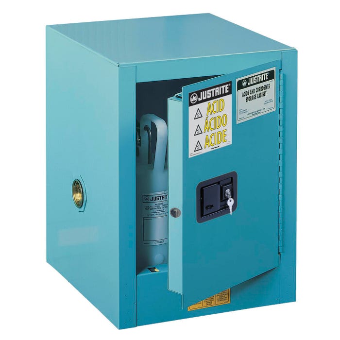 Justrite Sure-Grip EX Countertop Corrosive Storage Cabinet, 17 x 17 x 22 Inches, 4 Gallon, Blue