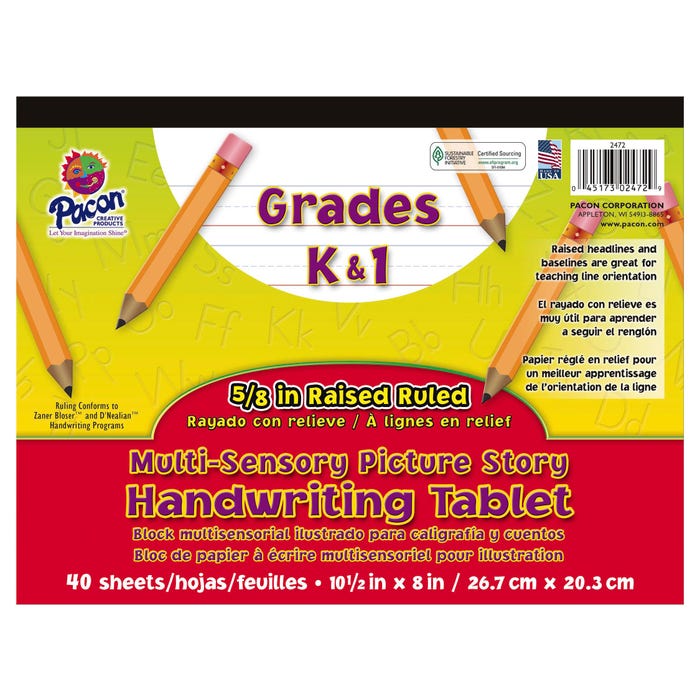 Pacon Raised Rule Multi Sensory Picture Story Tablet, 8 x 10-1/2 Inches, 40 Sheets