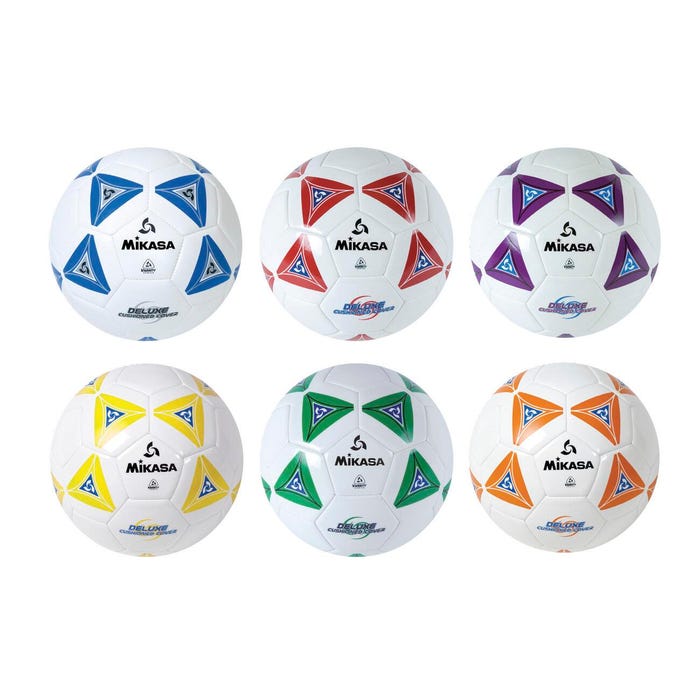 Mikasa Size 4 Deluxe Cushioned Soccer Ball, Ages 8 to 12, 25 Inch Diameter, Set of 6, Assorted Colors