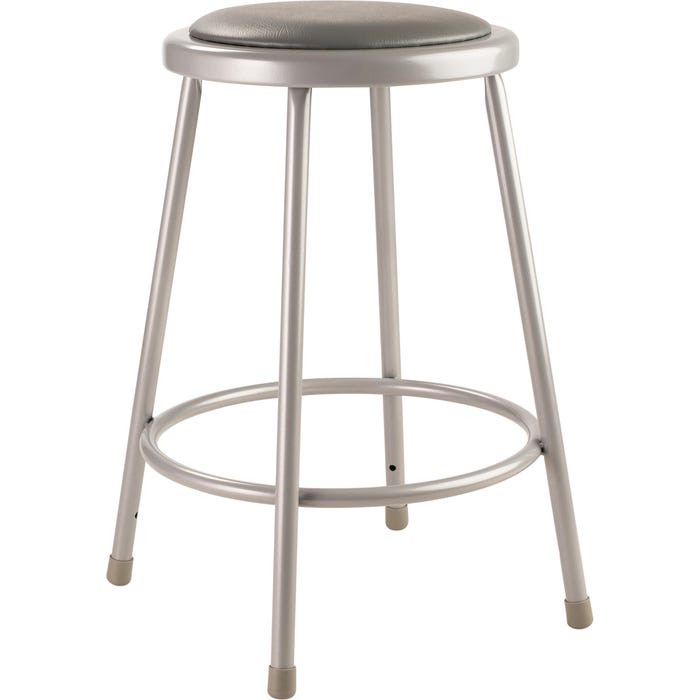 National Public Seating Heavy Duty Vinyl Padded Steel Stool, 6400 Series, 24 Inch Seat Height, Gray Vinyl, Metal Frame