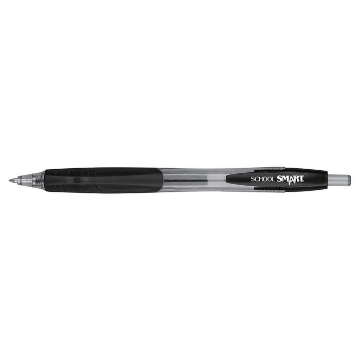 School Smart Retractable Gel Pens with Grip, Black Ink, Pack of 12