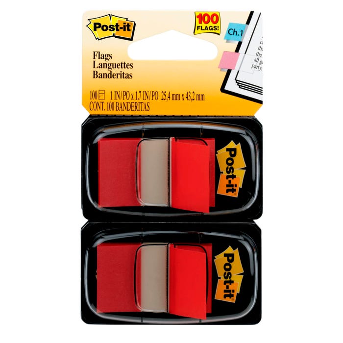 Post-it Flags and Dispensers, 1-3/4 x 1 Inch, Red, Pack of 100