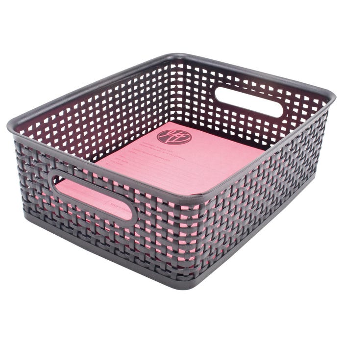 Advantus Plastic Weave Bins, Medium, Black, Pack of 2