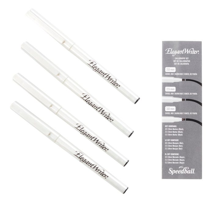 Speedball Elegant Writer Acid-Free Non-Toxic Water Based Calligraphy Marker, Chisel Tip, Assorted Size, Black, Set of 4