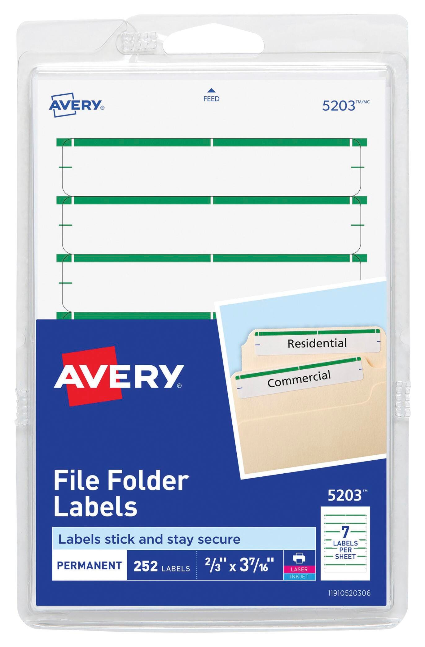Avery Printable File Folder Labels, 11/16 x 3-7/16 Inches, Green, Pack of 252 1054125