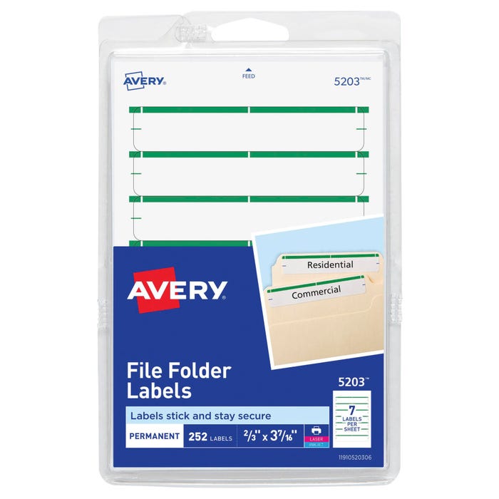 Avery Printable File Folder Labels, 11/16 x 3-7/16 Inches, Green, Pack of 252