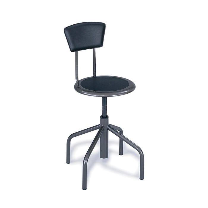 Safco Diesel Stool with Padded Seat and Backrest, Steel, Leather Seat, Black