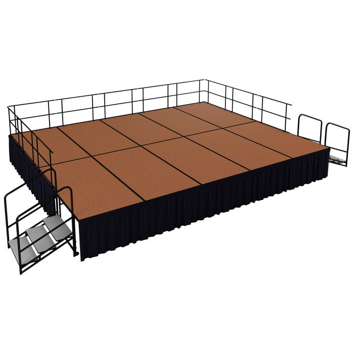 National Public Seating Portable 16 x 20 Stage Package, Hardboard Surface, Black Shirred Pleat Skirting, 240 x 192 x 32 inches