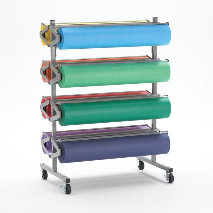 Bulman Horizontal Steel Paper Roll Dispenser and Cutter Rack with Swivel Casters