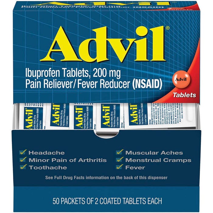 Advil 200Mg Tablets, 2 Per Pack, 50 Packs Per Box