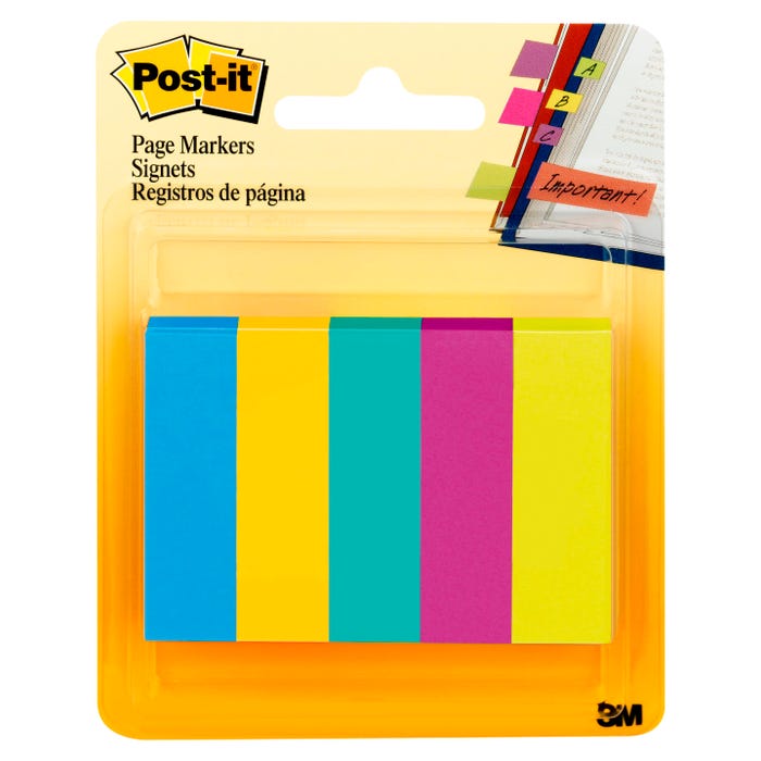 Post-it Page Markers, 1/2 x 1-3/4 Inches, Assorted Ultra Colors, Pad of 100 Sheets, Pack of 5