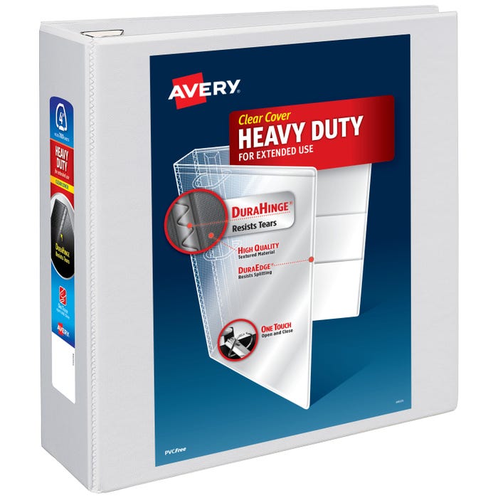 Avery DuraHinge Heavy Duty View Binder, 4 Inch, EZD Ring, White