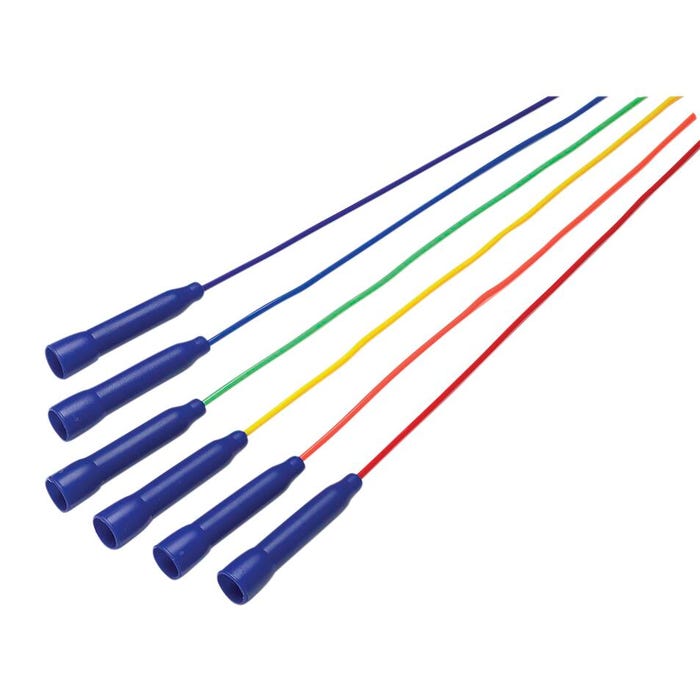Sportime Jump Ropes, 9 Feet, Assorted Colors, Blue Handles, Set of 6
