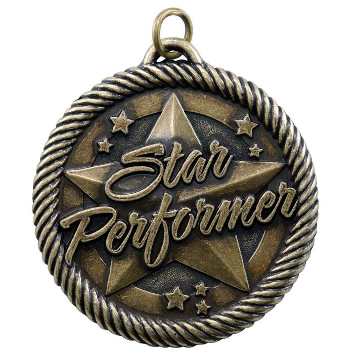 PDU CAT Multi-Level Dovetail/Star Performer Value Medal, 2 in, Solid Die Cast, Gold