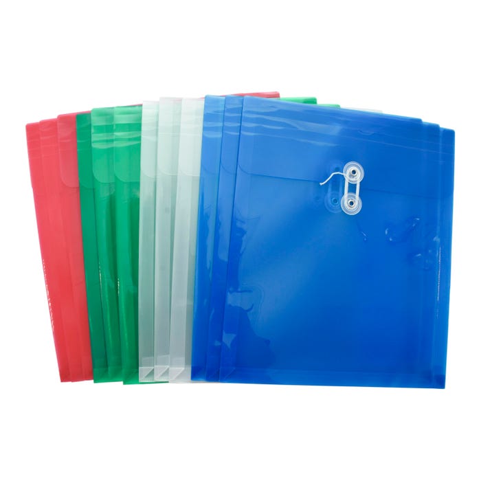 School Smart Expanding Poly String Envelopes, Letter Size, Top Load, Assorted Colors, Pack of 12