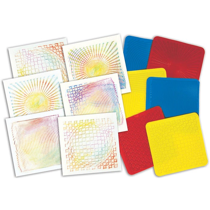 Roylco Optical Illusion Rubbing Plates, 7 x 7 Inches, Set of 6